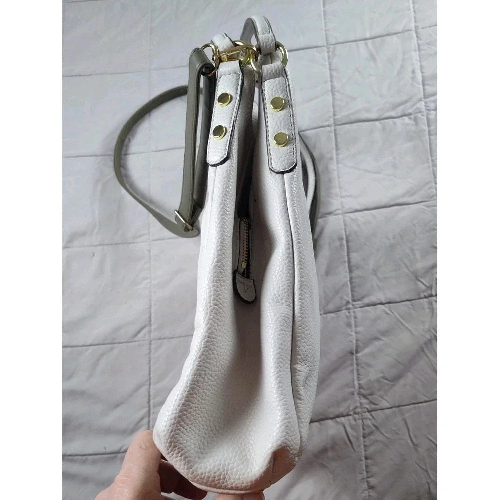 Anne Klein White Pebbled Faux Leather Satchel Shoulder Bag Logo/Gold Hardware